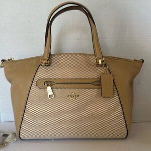 NWTCoach Legacy Jacquard Prairie Satchel Handbag Beechwood Tan Leather Crossbody